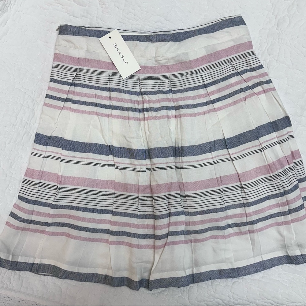 Pleated, Striped Pink, Blue, and White Women's Skirt NWT